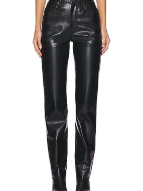 Agolde Black Faux Leather 90s Pinch Waist Long in Detox